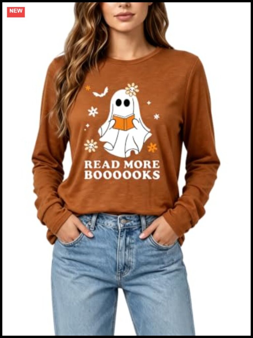 Women Halloween Reading Books Long Sleeve T-Shirt Teacher Fall Party Tee